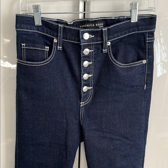 VERONICA BEARD Debbie 10”Skinny Contrast Stitch Dark Denim Jeans, SZ 30 - Picture 5 of 11